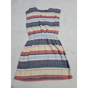 Gap Womens Blouson Dress Blue Red Mini Stripe Keyhole Crew Neck Sleeveless S